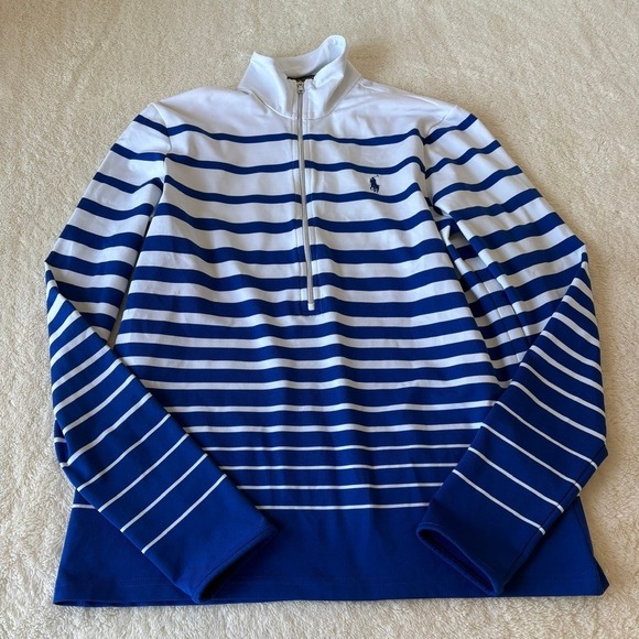 Polo‎ Golf Ralph Lauren Blue & White Striped 1/2 Zip Long Sleeve